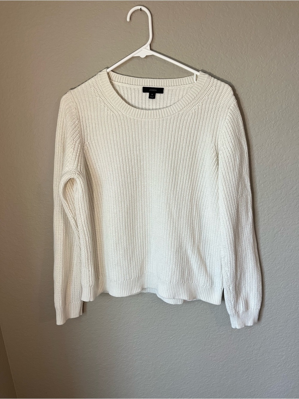 J.Crew M Ivory Cotton Cashmere Ribbed Crewneck Sweater Quiet Luxury Fall Winter